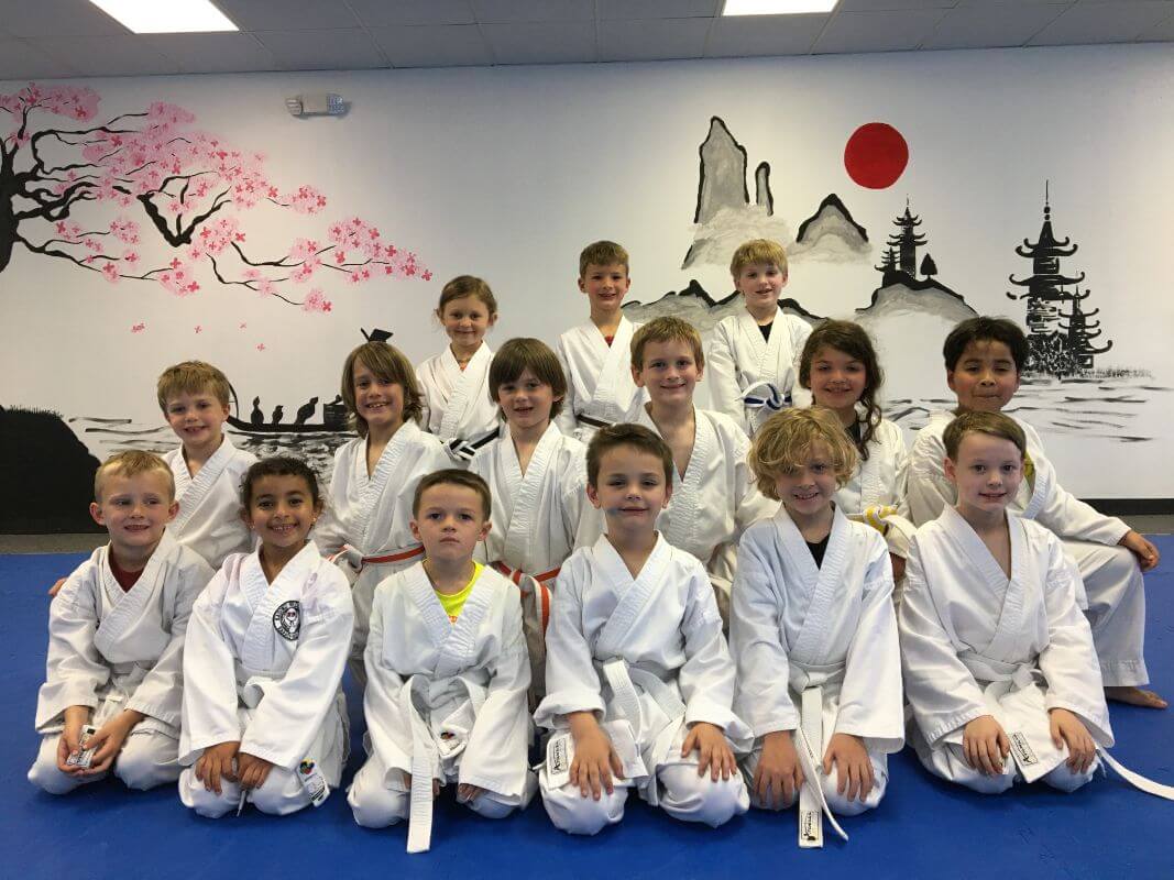 Meet our family: group of karate kids students at Kazoku Karate Greenville, South Carolina - Private martial arts karate-do and Wado-Ryu classes for kids in Greenville, SC