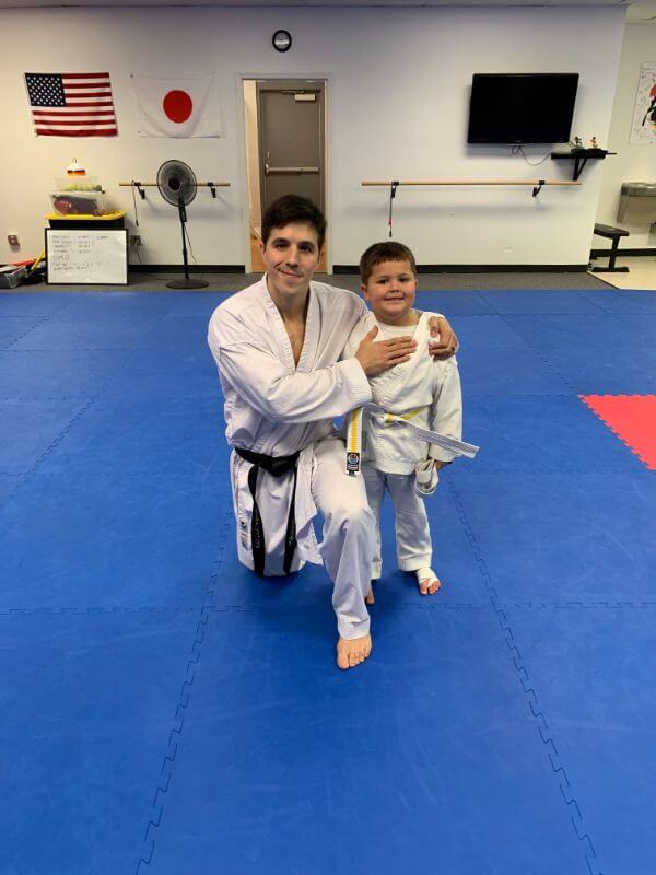 Sensei Alejandro Rodríguez with one of his students at Kazoku Karate Greenville, South Carolina - Martial arts school in USA